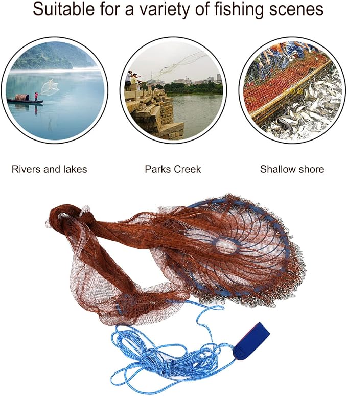 Alvinlite Cast Net for Bait Trap Fish 8ft 10ft 12ft 14ft 16ft Radius Fishing Cast Net Throw Cast Net with Heavy Duty Zinc Sinker for Freshwater and Saltwater