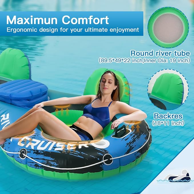 River Tubes for Floating Heavy Duty Inflatable Floating Lounger Premium River Water Rafts Pool Float with Cup Holder Above Lake for Adults