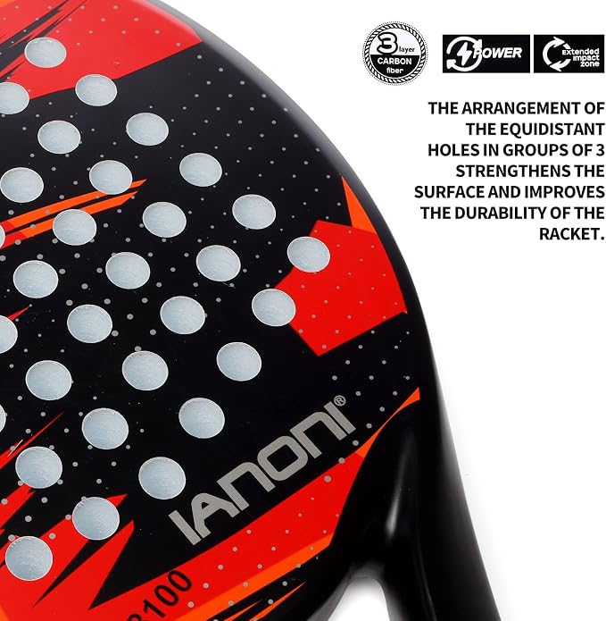 Padel Racket Carbon Fiber Surface with EVA Memory Flex Foam Core Lightweight Padel Racquet