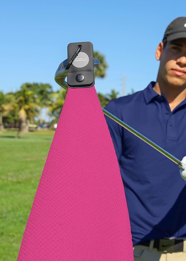 Magnetic Golf Towel for Golf Bags with Clip for Men & Women, Waffle Weave Microfiber Towel with Industrial Strength Magnet for Strong Hold to Golf Carts or Clubs, Set of 2