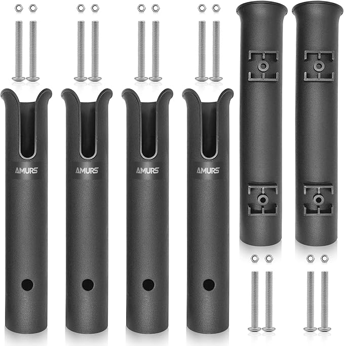 12Pcs Tube Fishing Rod Holder Black Plastic Fishing Pole Holder with Screws for Fishing Boat Garage Boat Cooler Trailer