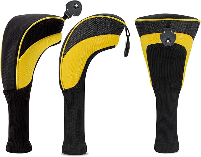 Golf Club Head Covers for Woods 3/4/5/6 Pieces Long Neck Mesh Sports Golf Club Headcovers Set with Interchangeable No. Tags 3 4 5 6 7 X Golf Accessories for Men Women