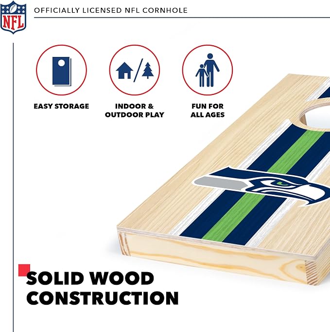 NFL Football Portable Size 1' x 2' Solid Wood Cornhole Set with Direct Print HD Team Graphics – Travel Size