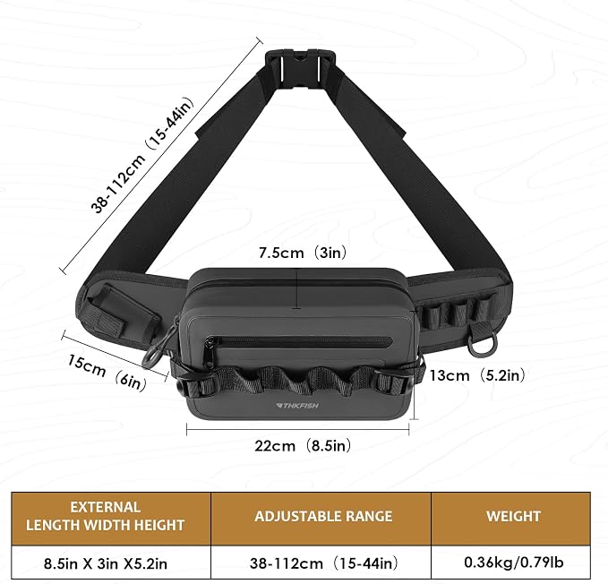 THKFISH Waterproof Fishing Waist Pack with Fishing Rod Holder, Airtight Zipper Closure, Lightweight Sling Fishing Waist Bag for Fly Fishing