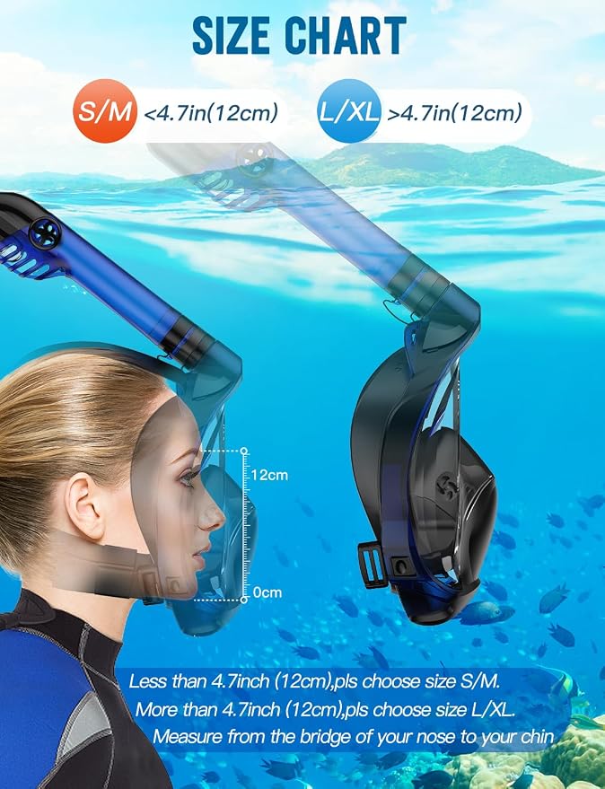 Full Face Snorkel Mask for Adults, 180° Panoramic Anti-Fog Snorkeling Gear with Dry Top System & Camera Mount, Foldable Anti-Leak Design for Travel, Swimming & Ocean Snorkeling