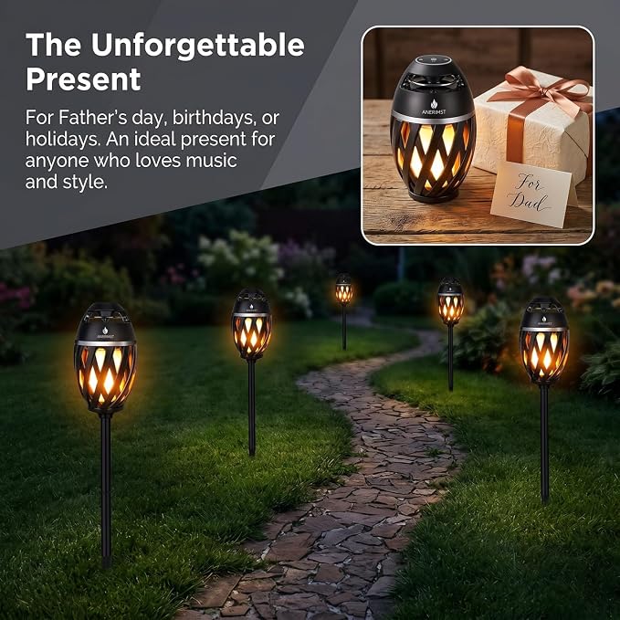 ANERIMST Unique Gifts for Men, Outdoor Bluetooth Speaker Waterproof Wireless with Torch LED Light, Birthday Gift for Boyfriend Him Dad, Cool for Garden, Patio, Outside (Black)