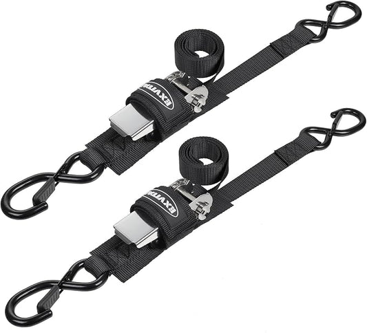 EXVITAL Boat tie Down Straps to Trailer 1"×4' transom Straps with Stainless Steel Ratchet Heavy Duty Adjustable Ratchet Straps for Boat Trailer 2400lbs Break Strength,Black 2 Pack