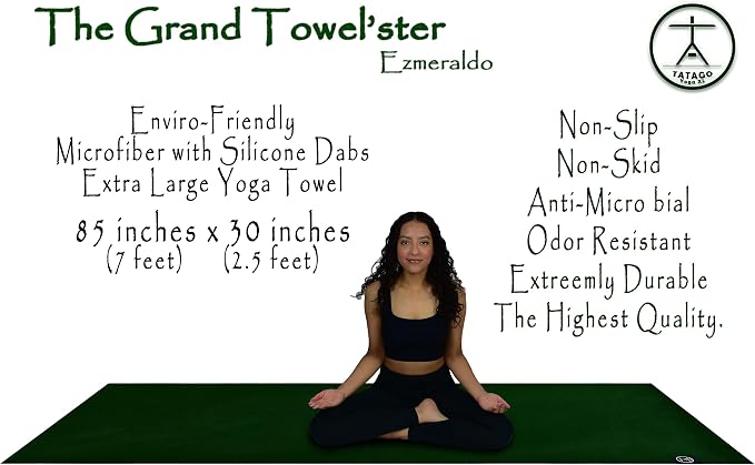 Tatago Hot Yoga Mat Towel Non Slip for Hot Yoga (72-84 inch Mats) Our Hot Yoga Towel Non Slip Silicone Dabs & Absorbent Microfiber Blend Gives You More Grip As You Drip! (Ezmeraldo, XL - 84")