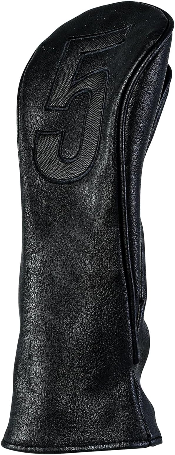 Golf Club Covers – Blackout Leather Driver Headcover, Fairway Wood, 3 Wood, Hybrid, Fits Mallet Blade Putter Head Covers Alignment Stick Cover