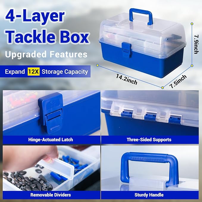 4-Layer Tackle Box with Accessories, 617PCS Fishing Lures Kit, Included Ruler, Gloves, Tools, Bait, Hooks & Accessories, Freshwater and Seawater Bass Trout Fishing Tackle Lure Kit Gifts for Men