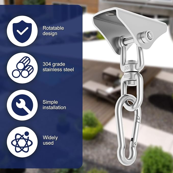 4Pcs Heavy Duty Swing Hangers Kit,304 Stainless Steel,1000 LBS Load Capacity,360° Swivel Hooks with Nylon Washers,Ceiling Mount Hardware for Porch,Hammock Chair,Yoga Swing,Punching Bag & Playground