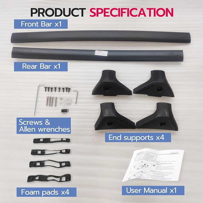 165lbs Roof Rack Cross Bars Compatible with Toyota RAV4 2019 2020 2021 2022 2023 2024 2025, Aluminum Crossbars Rooftop Cargo Bars Kayak Bike Luggage Snowboard Carrier