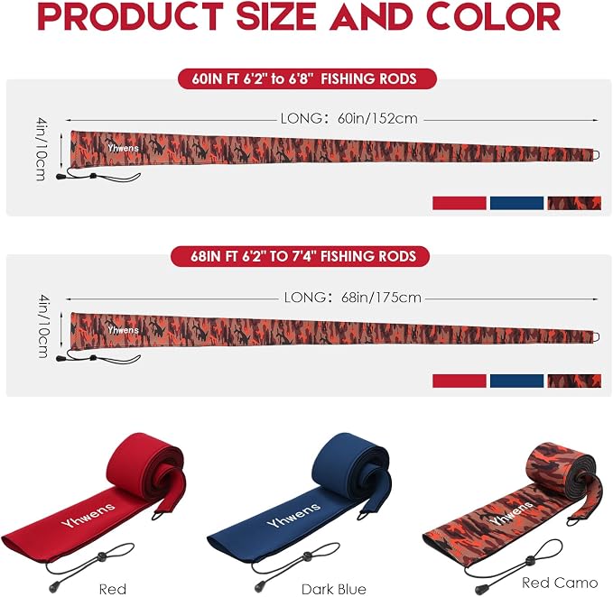 Neoprene Fishing Rod Sleeve Rod Sleeves Fishing Pole Sleeve Rod Socks for Fishing Poles Rod Cover Rod Protector Durable for Casting Spinning Trolling Sea Fishing Rod Storage