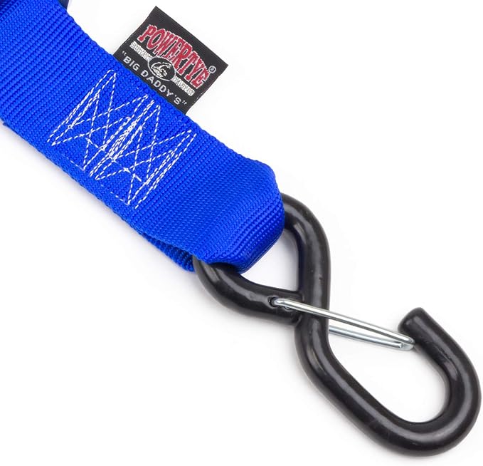 PowerTye Cam Buckle Tie Down Straps – 2 inch x 12ft Straps with Latch Hooks – Ideal for Motorcycle, ATV, Trailers, and Truck Bed Cargo – 600 lb WLL & 1,800 lb Break Strength – USA Made, Blue (Pair)