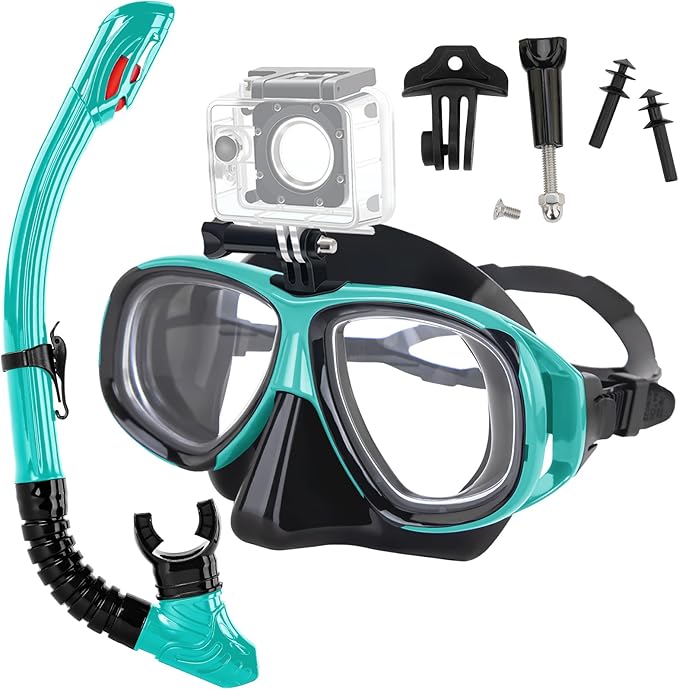 Nearsighted Snorkeling Gear for Adults Youth, Professional Shortsighted Full Dry Top Silicone Snorkel Set, Anti-Fog Diving Mask with Detachable Camera Mount for Scuba Diving, Spearfishing, Freediving