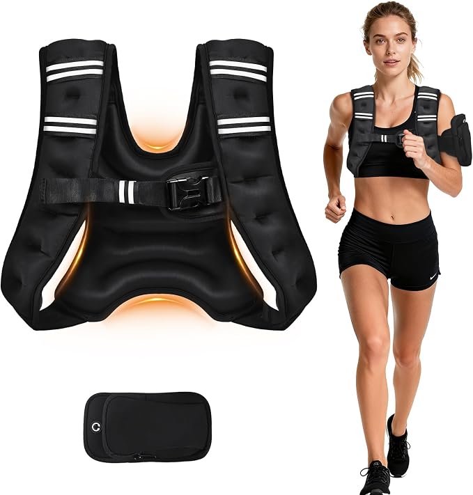 KTINNEAD Weighted Vest for Women Men, 8lb/12lb/16lb/20lb Weighted Running Vest with Reflective Stripe, Detachable Phone Pouch for Workout, Walking, Strength Training, Weight Loss, Fitness, Jogging