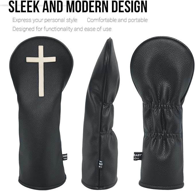Cross PU Leather Golf Club Covers Driver Headcovers Fairway Woods Hybrid Protector with Interchangeable Number Tag