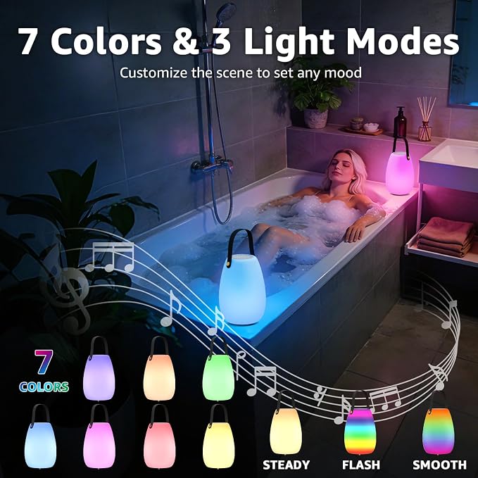 FUYO Shower Lamp with Speaker 16 Colors with Remote, Shower Lights Waterproof, Bluetooth Speakers with Lights Dual Pairing HD Stereo Sound for Indoor Outdoor Bathroom Party Pool Patio (2PCS-Tally)