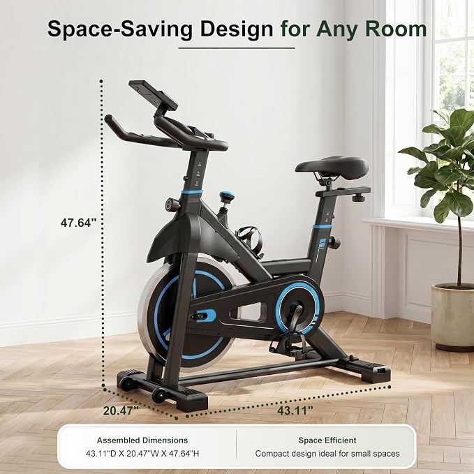 Exercise Bike with APP, Stationary Bike for Home, Workout Bike for Adults & Seniors, Indoor Cycling Bike with Adjustable Resistance, Low Noise, Easy Assembly, 265LB Weight Capacity
