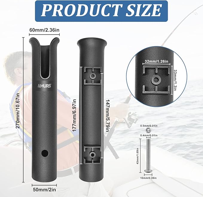 12Pcs Tube Fishing Rod Holder Black Plastic Fishing Pole Holder with Screws for Fishing Boat Garage Boat Cooler Trailer