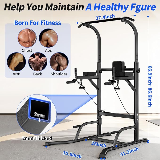 Pull Up Tower Dip Station, Adjustable Free Standing Pull Up Bar, Multi-Function Power Tower for Home Gym Workout and Strength Training