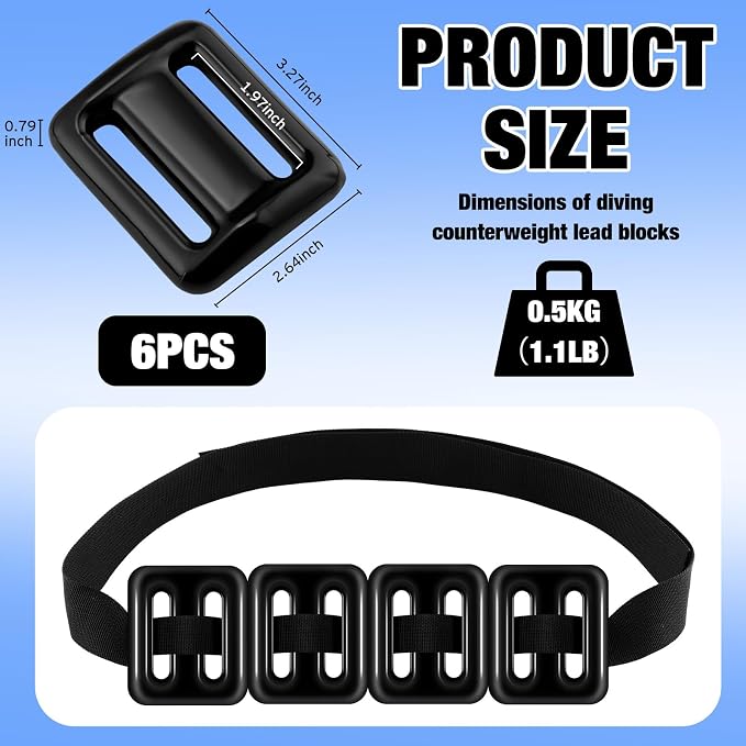 Relaxweex 6 Pcs 1.1lb Dive Weights for Diving Weight Belt, Lead Diving Weights, Lead Weights, Coated Dive Weights, Dive Belt Weights for Freediving Spearfishing