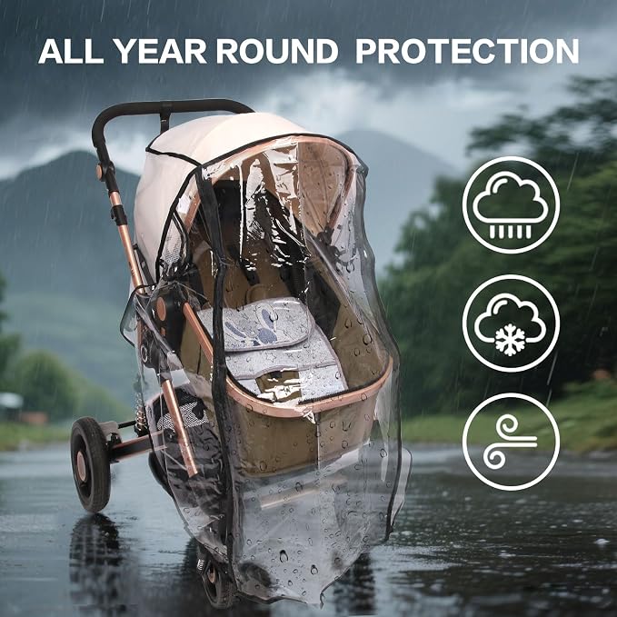 Universal Stroller Rain Cover, Rain Cover for Strollers, Clear Travel Weather Shield for Baby 4 Season Protection, Rainy Wind Snow Dust (XL, Stander Rain Cover)