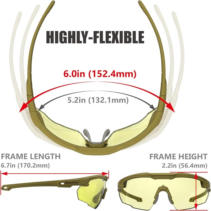 HTS HUNTERSKY Ballistic Tactical Shooting Glasses ANSI Z87+ UV400 Protective Eyewear