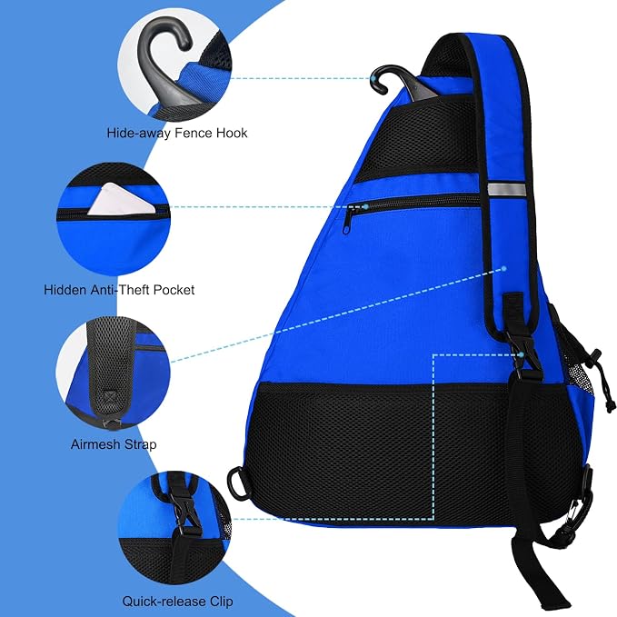 WOLT Pickleball Bag,Crossbody Sling Bags for Women Men,Pickleball Backpack with Fence Hook for Tennis, Racketball