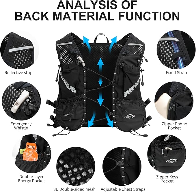 IX INOXTO Running Vest Hydration Backpack, Lightweight Running Backpack Hydration Pack with 1.6L Water Bladder Daypack for Trail Running Hiking Cycling Race Marathon for Women Men