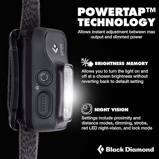 BLACK DIAMOND Spot 400 Headlamp | 400 Lumens Brightness, Dimmable | Waterproof & Durable | 3X AAA Battery Operated (Included) | BD Graphite