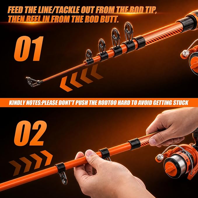 Fishing Rod and Reel Combos, 2PCS Telescopic Fishing Rod | Spinning Reel Set with Carrier Bag, Freshwater Fishing Rod and Reel Combos Kits for Saltwater and Freshwater Fishing