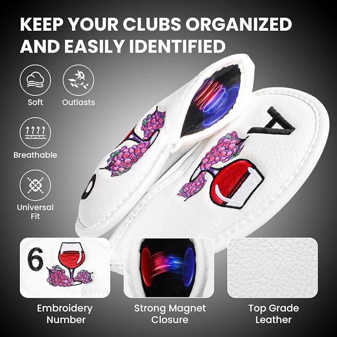 FINGER TEN Magnetic Golf Iron Headcovers Value 11 Pack, Durable PU Leather with Embroidered Numbers for Easy Identification, Multiple Colors Available Fits Most Iron Clubs