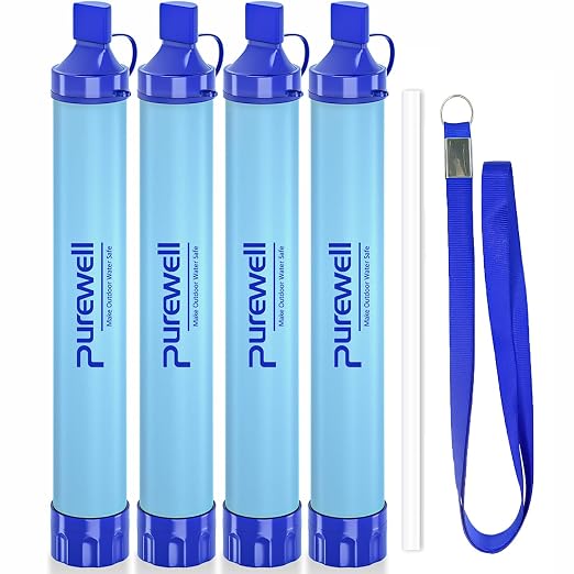 Purewell Outdoor Water Personal Water Filtration Straw Emergency Survival Gear Water Purifier for Camping Hiking Climbing Backpacking(4pcs)