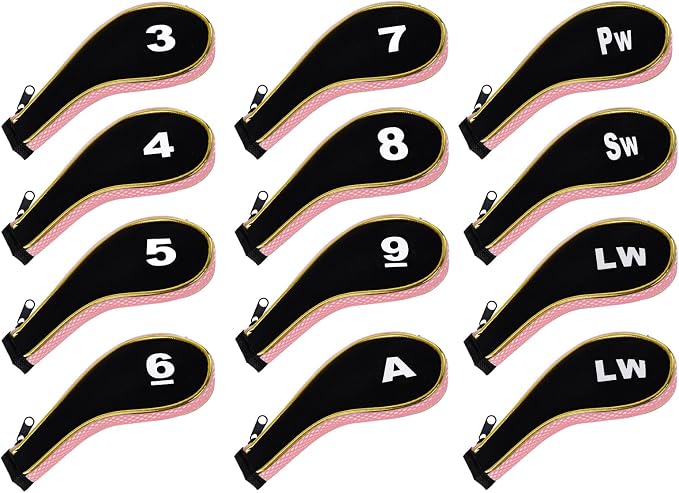 Andux Gold Golf Iron Club Head Covers No. on Both Sides Long Neck with Zipper 12pcs/Set
