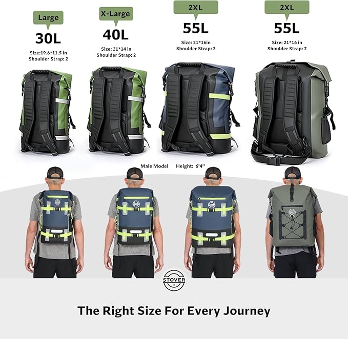 STOVER 55L Waterproof Dry Backpack & Phone Case - 2XL Floating Dry Bag for Kayaking, Travel, Hiking, Fishing, Camping, Motorcycles & Beach, Heavy-Duty Roll Top Men/Women (Tan/Army Green/Brown)