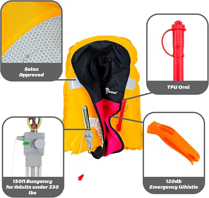 Automatic Inflatable Life Jacket,Preserver PFD for Adults,Life Vest for Adult,Supports Weight up to 330 pounds