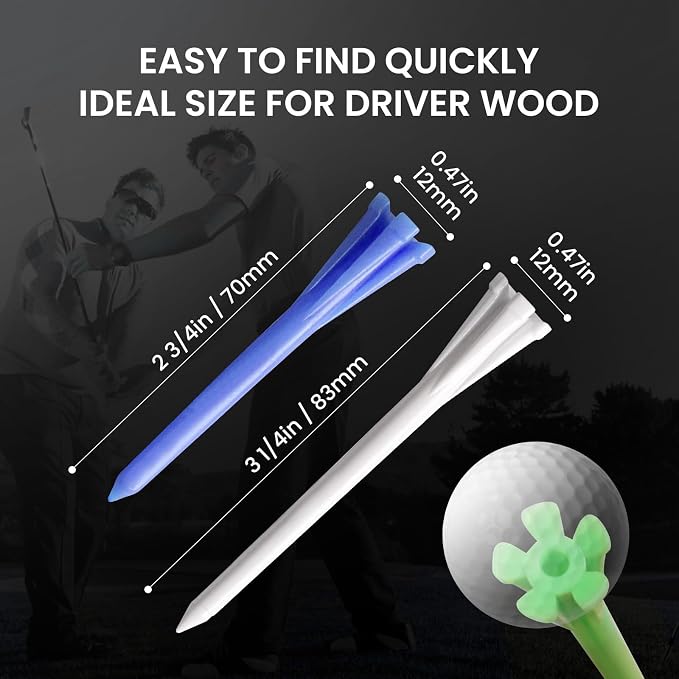 FINGER TEN Golf Tees Plastic Unbreakable Easy to Find Bulk Value 200/500/1000 Count, 2 3/4 3 1/4 Inch Tee Driving Range Reduce Friction, Green Red White USA Flag Practice