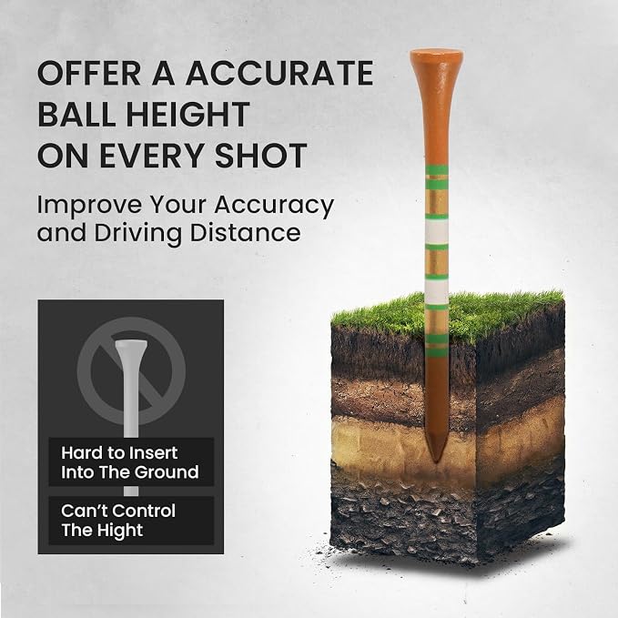FINGER TEN Premium Bamboo Wood Golf Tees Unique Box Design 18-Pack Per Box Value 18/72/180 Pack, Wooden Tees in 2 3/4" 3 1/4" Durable for Golfers, USA Flag Design Pro Tee Choice