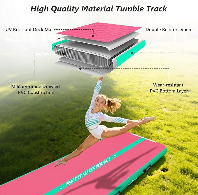 VOFiTNY All Purpose Gymnastics Mat 6.6/10/13/16/20 ft Sturdy Inflatable Tumble Track for Home/Gym