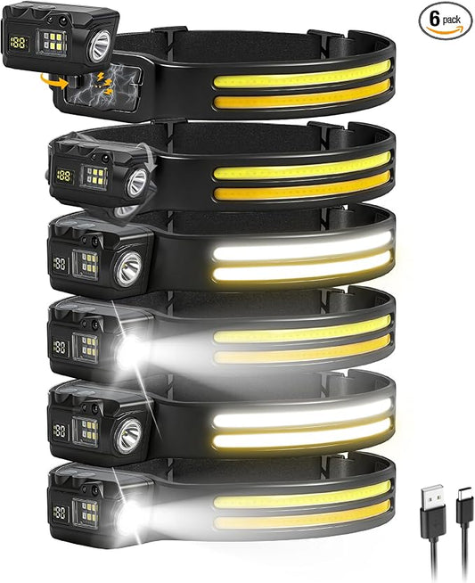 Headlamp Rechargeable, 230° COB Wide Beam Head Lamp Headband with Motion Sensor, Mini LED headlamp with Detachable Magnetic Attachment Design, 3+5 Modes for Outdoor Camping Fishing Running (6)