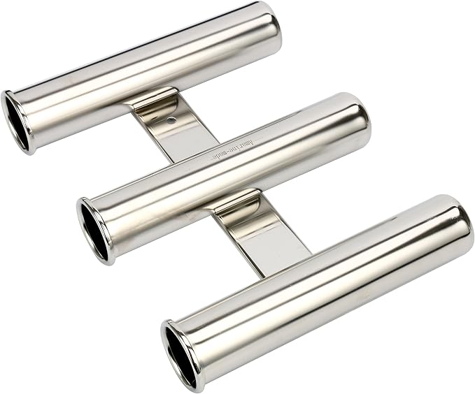 Amarine Made 2Pcs 3 Tube Boat Fishing Rod Rack 316 Stainless Steel Wall/Side Mounted Rod Holder Bracket Fishing Pole Holder for Marine Boat Yacht Camper