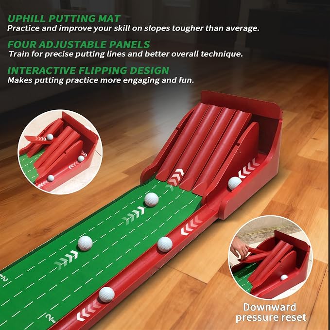 Crestgolf Professional Golf Practice Mat with Physical Feedback System – Engineer-Grade Composite, Automatic Ball Return,8 feet Suitable for Indoor Practice of Putting(Putting Green Golf Game Gift)