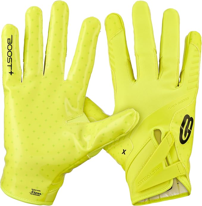 Grip Boost Football Gloves - Solid Stealth 6.0 Boost Plus Sticky Technology - Adult and Youth Football Gloves for Wide Receiver - Men's and Boys Sizes