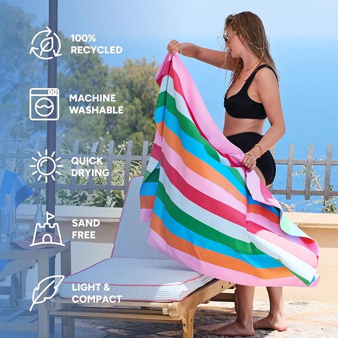 Dock & Bay Beach Towel - Quick Dry, Sand Free - Compact, Lightweight - 100% Recycled - Includes Bag - Tutti Frutti - Large (160x90cm, 63x35)