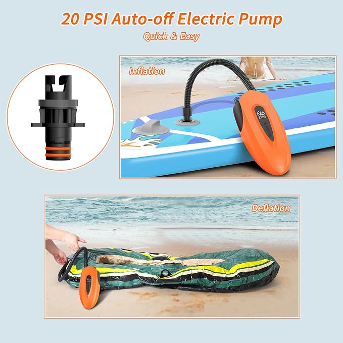 Fisca Paddle Board Electric Pump 20PSI, Portable Rechargeable Paddleboard Pump, 12000mAh Dual Stage Inflation Deflation Auto-Off Air Pump for SUP, Kayak, Inflatable Boat, Tent