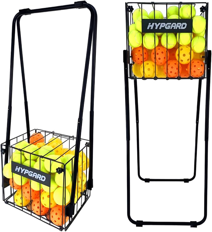 Pickleball & Tennis Ball Hopper, Sports Balls Teaching Cart, Portable Lightweight Softball Caddy, Large Capacity Baseball Basket Carrier for Training