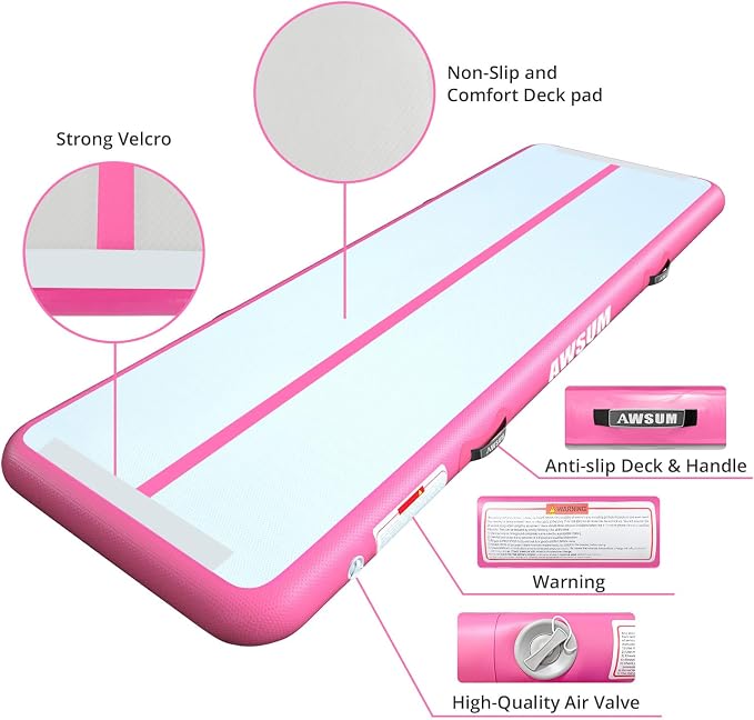 AWSUM Inflatable Gymnastics Mat 10ft/13ft/16ft/20ft/23ft Training mat 4/8 inches Thick tumbling mat with Electric Pump for Home/Gym/Outdoor