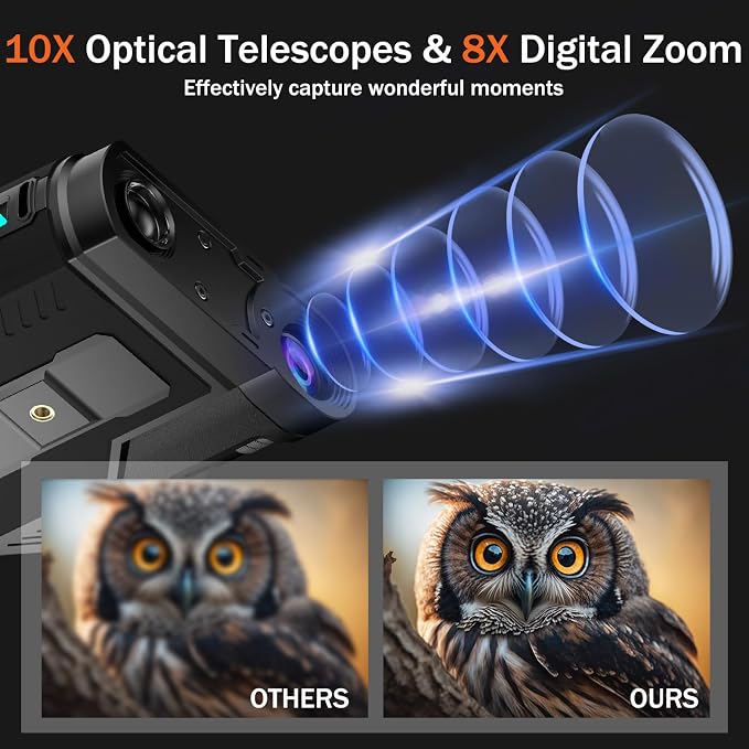 1080P Night Vision Goggles, 10X Optical Telescopes and 8X Digital Zoom for Total Darkness Surveillance, 3'' Large Screen Binoculars can Save Photo & Video with 64GB Memory Card, for Camping, Hunting