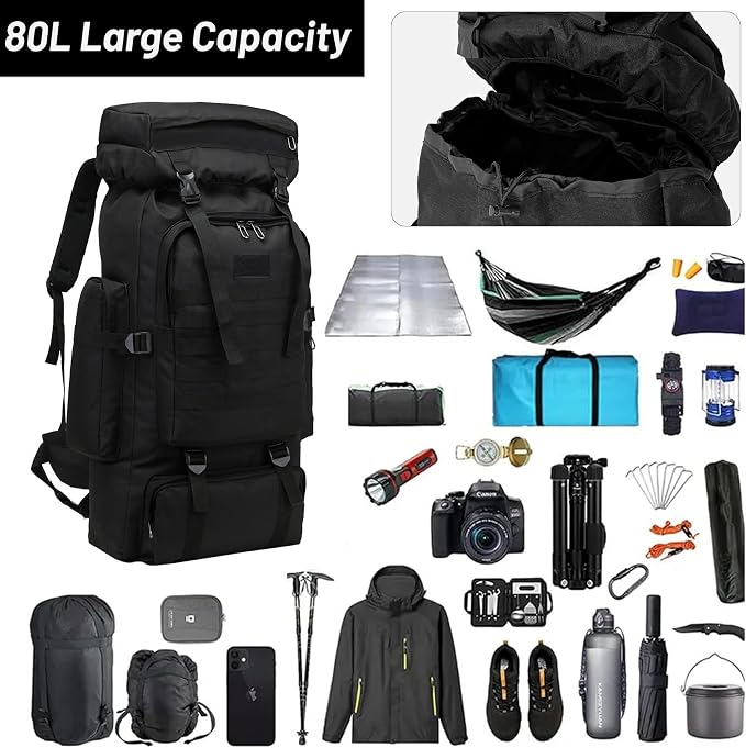 JUMAHE 80L 2-pack Hiking Backpack for Men with Sling Tactical Backpack - Rucksack Molle Military Tactical Waterproof Lightweight Camping Backpack 3 Day Assault Pack for Travel, Climbing, Backpacking